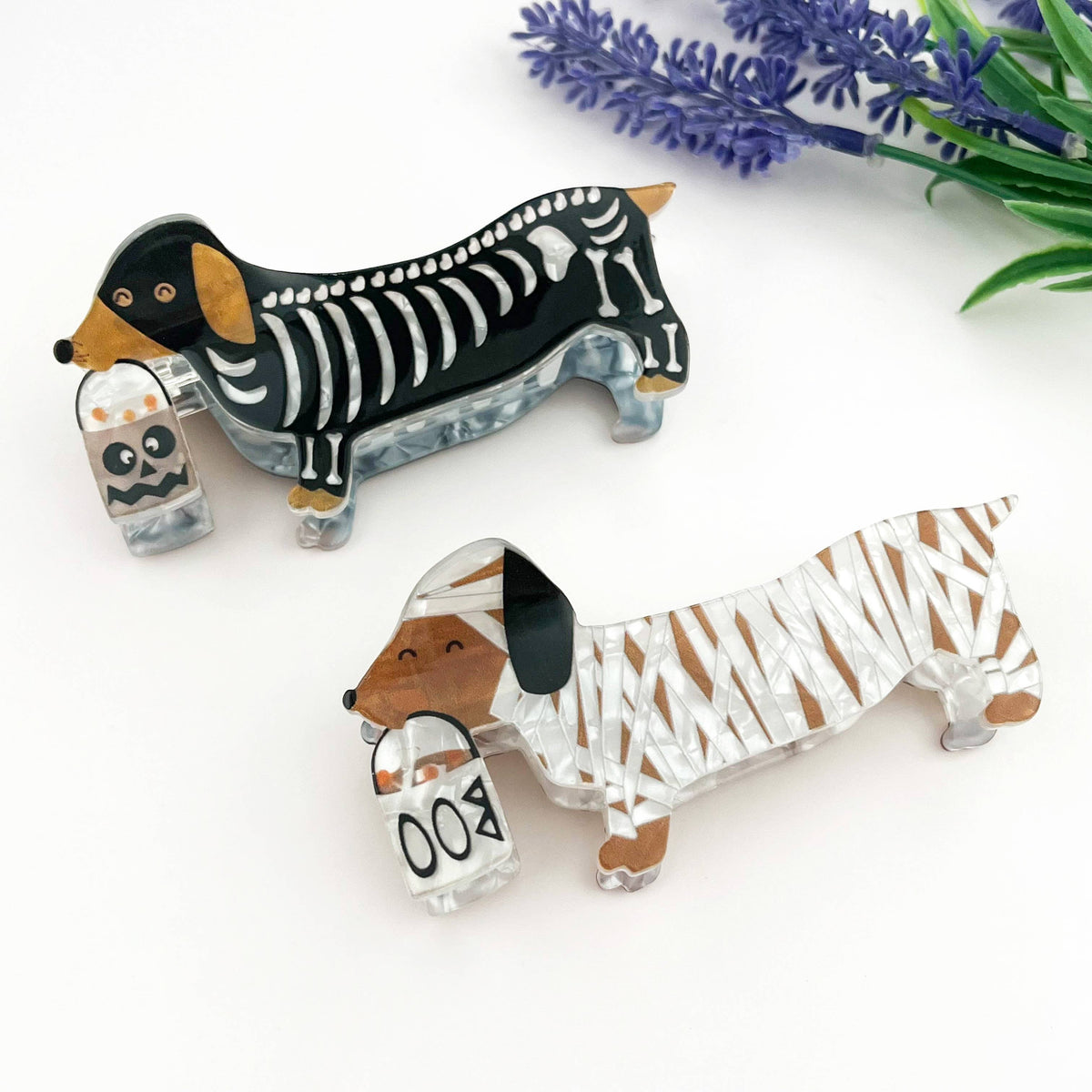Halloween Mummy Ghost Skeleton Dachshund Hair Claw Clip