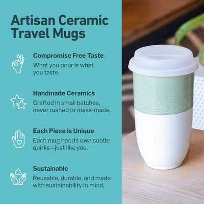 Sage Green Ceramic 16 oz Travel Mug
