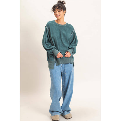 Oversized Raw Edge Crew Neck Sweatshirt