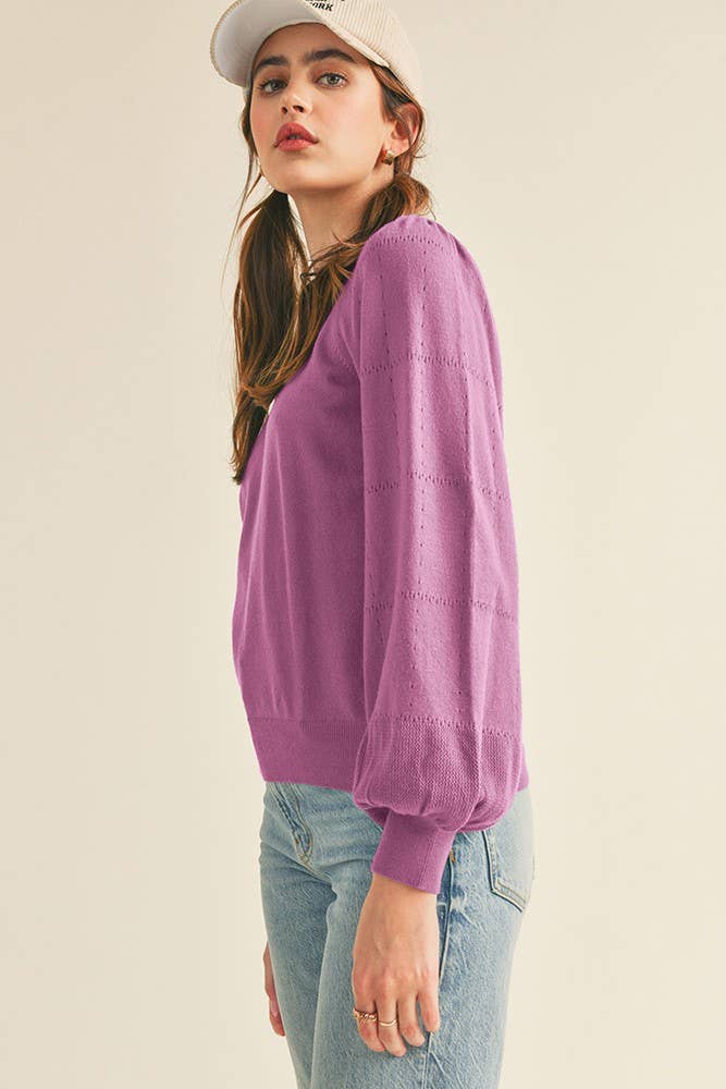 Pointelle Puff Sleeve Sweater