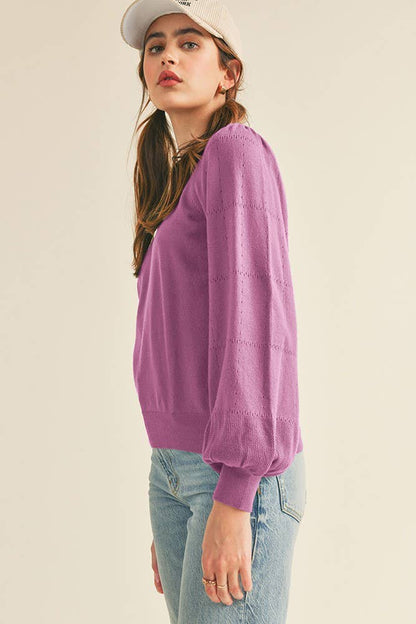 Pointelle Puff Sleeve Sweater
