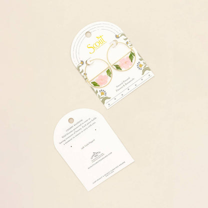Pressed Flower Hoop Earring - Pink Cherry Blossom/Gold