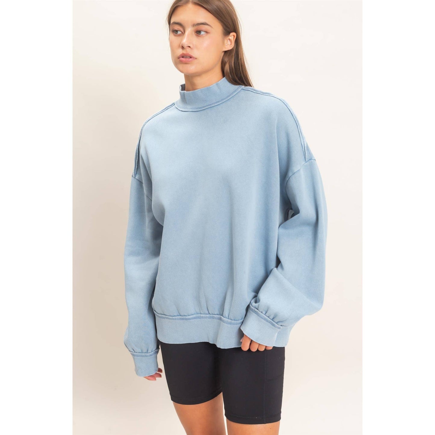 Acid Washed Mock Neck Sweatshirt