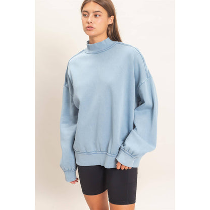 Acid Washed Mock Neck Sweatshirt