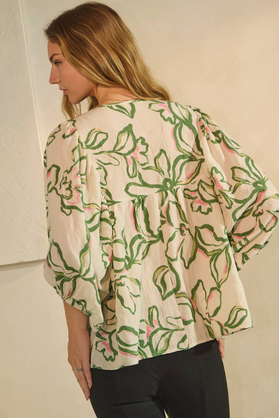 Tie Front Textured Floral Printed Blouse