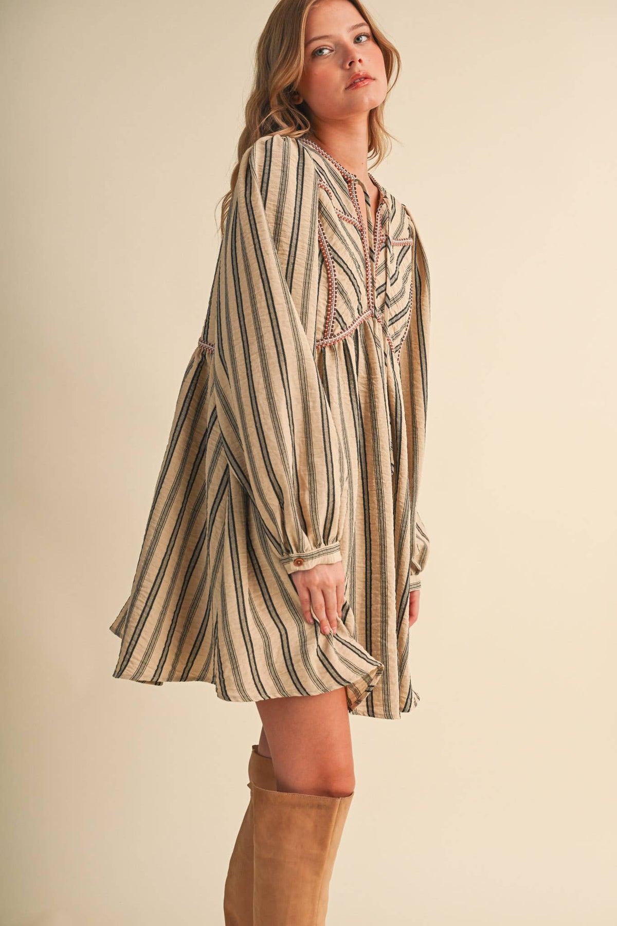 Striped Mini Dress With Contrast Rope