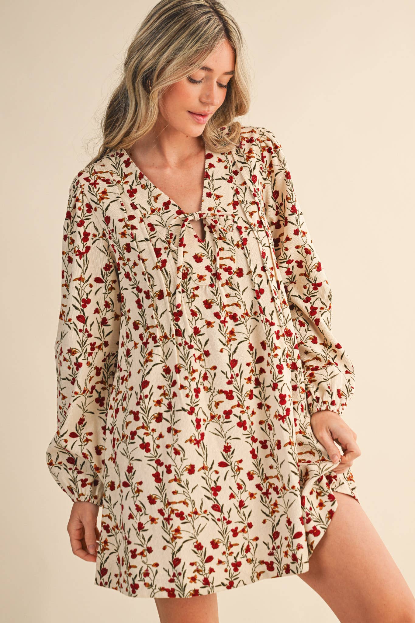 Floral Corduroy Mini Dress