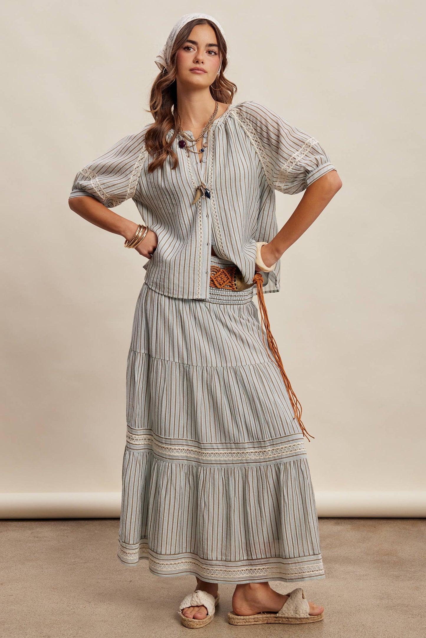 Striped Smocked Maxi Skirt