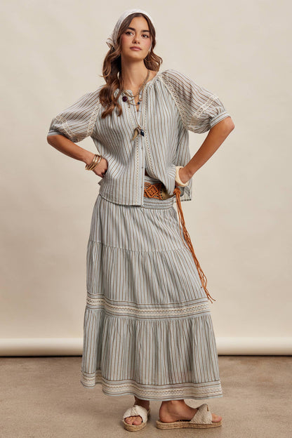 Striped Smocked Maxi Skirt