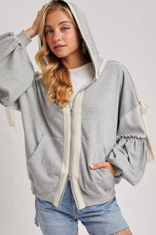 Lace Trimmed Zip Up