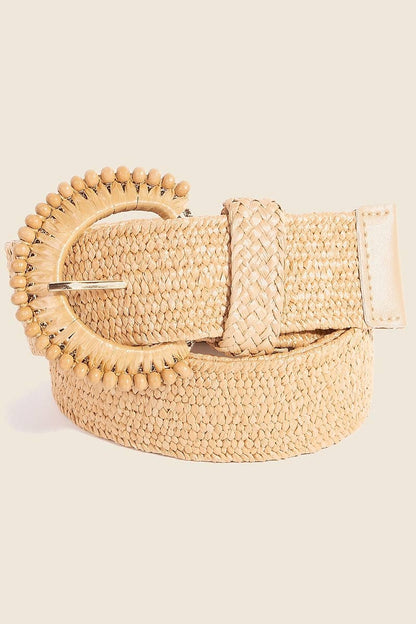 Elastic Braided And Beaded Crescent Buckle Belt