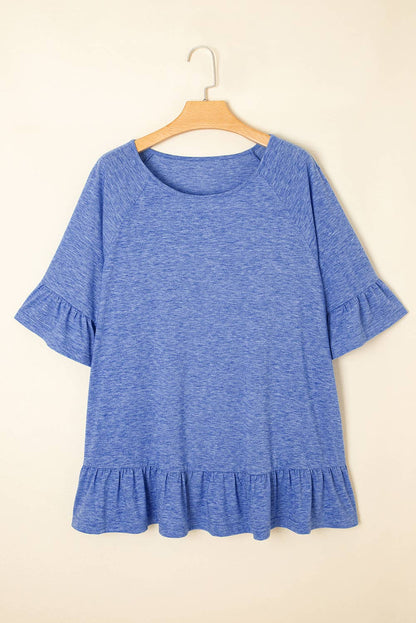 Ruffled Short Sleeve Plus Size Casual Blouse