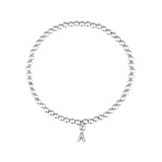 Clear CZ Initial Bracelet - Silver