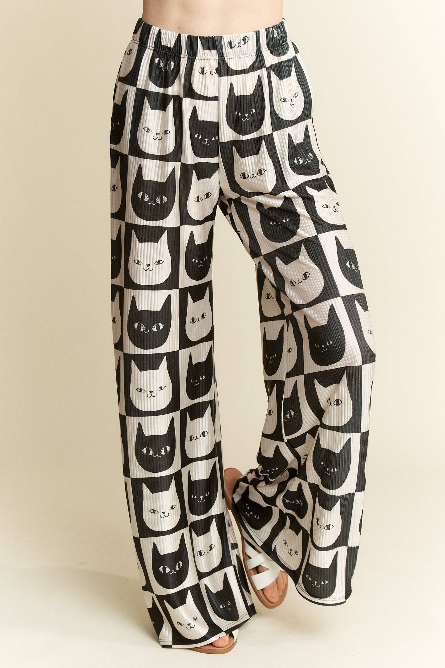 Mid-Rise Cat Face Satin Pants
