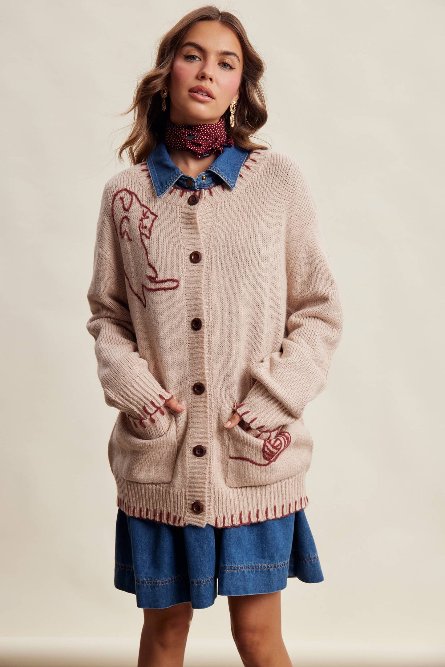 Whimsical Cat Knit Cardigan