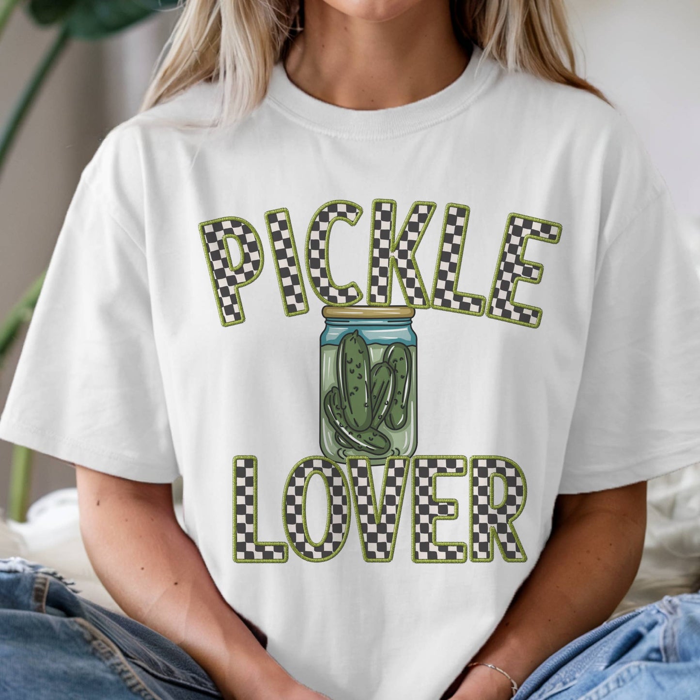 Pickle Lover Retro Checkered Graphic Tee