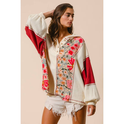 Knit and Print Mixed Hoodie