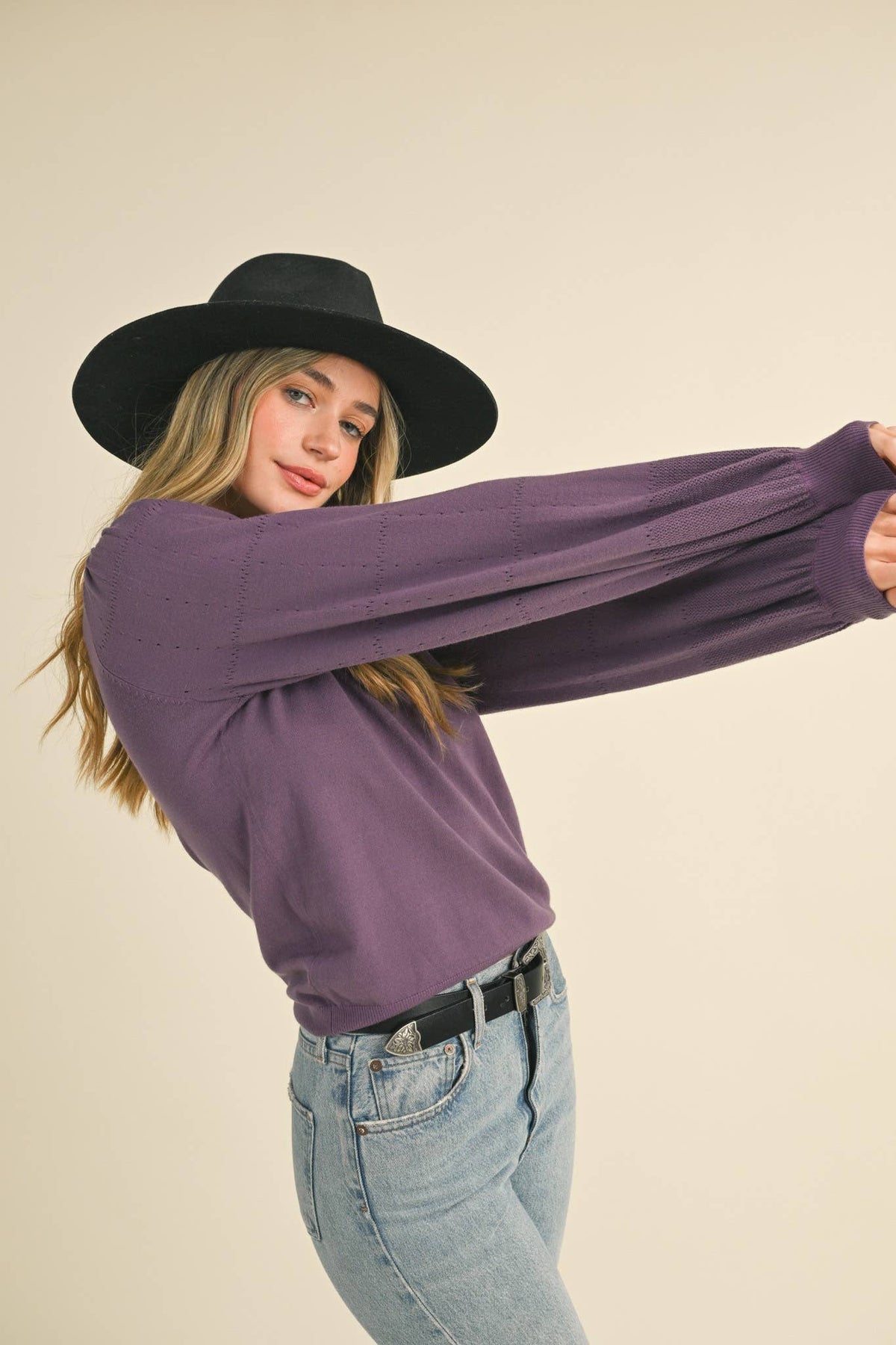 Pointelle Puff Sleeve Sweater