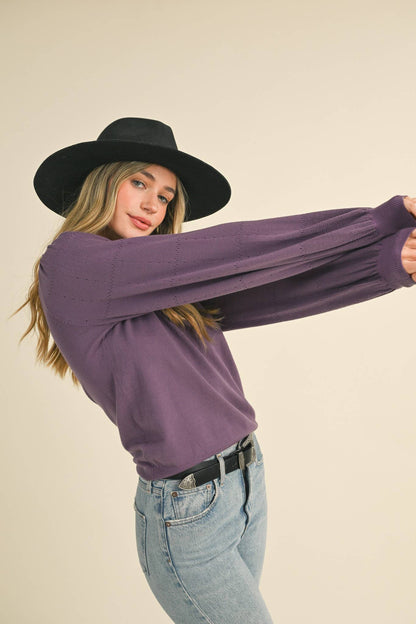 Pointelle Puff Sleeve Sweater