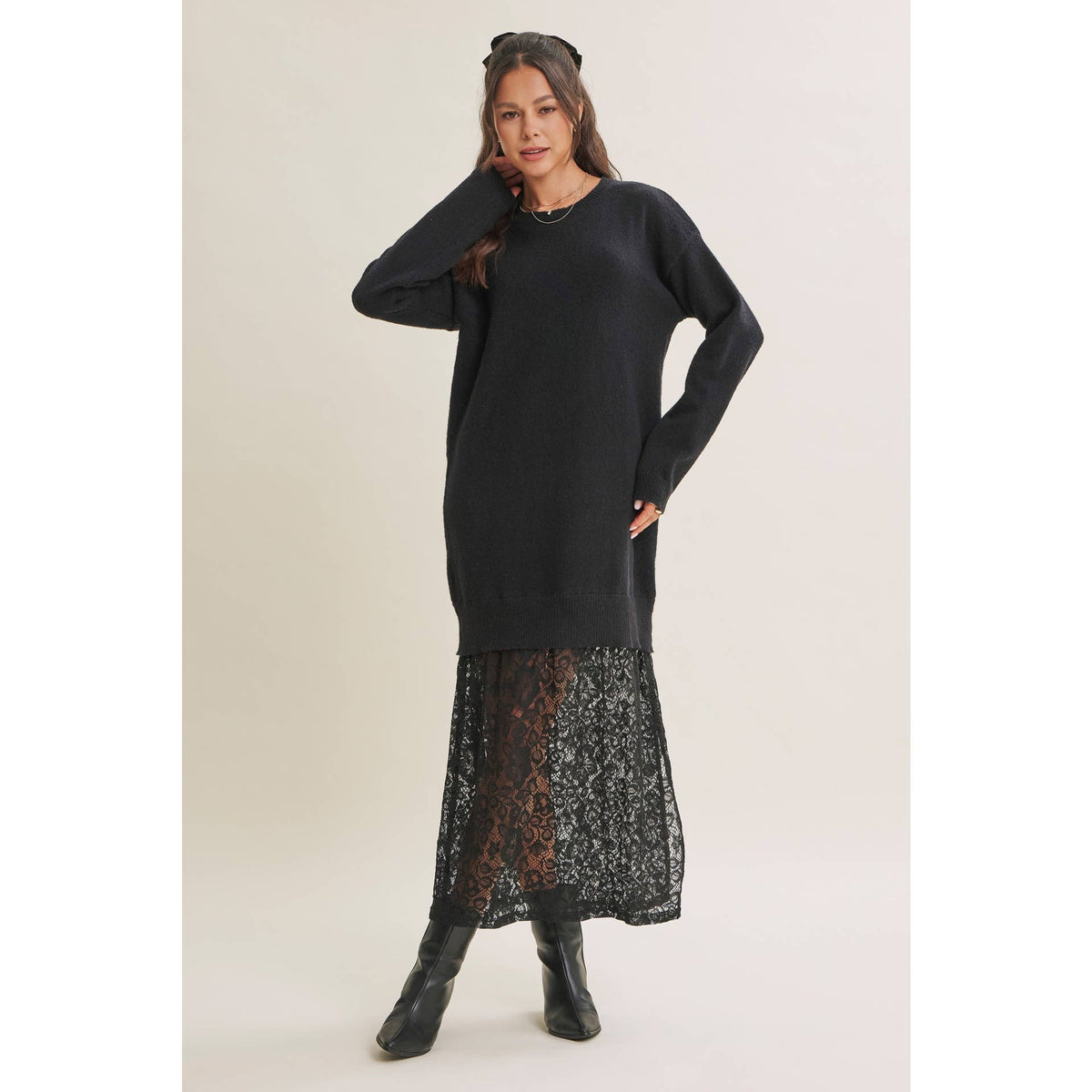 Lace Layered Maxi Sweater Dress