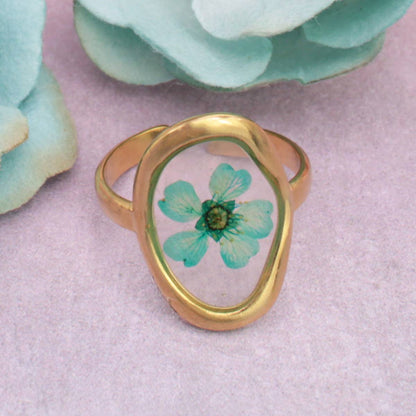 Cottage Fashion Oval Gold Dried Flower Rings