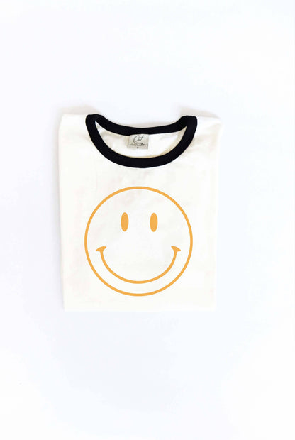 Smiley Face Ringer Graphic T-Shirt