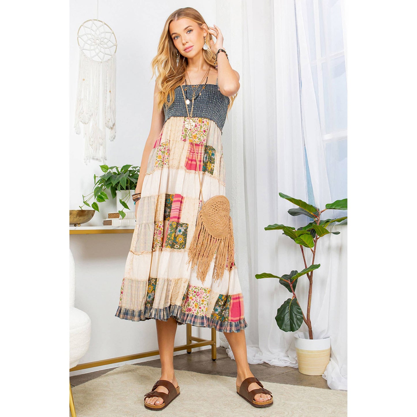 Essential Boho Patchwork Smocked Sundress