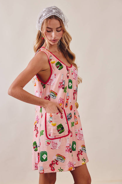 Printed Pocket Shift Dress