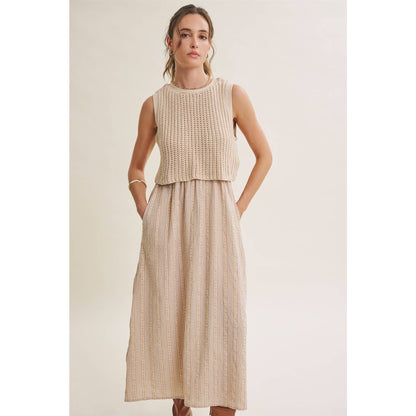 Chunky Sweater Gingham Stripe Mix Media Dress