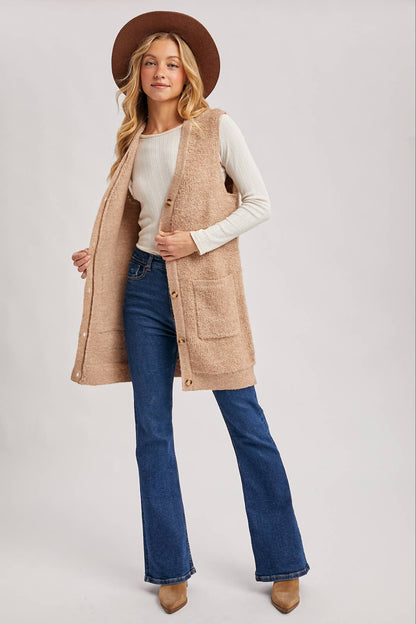 Button Down V-Neck Teddy Knit Vest