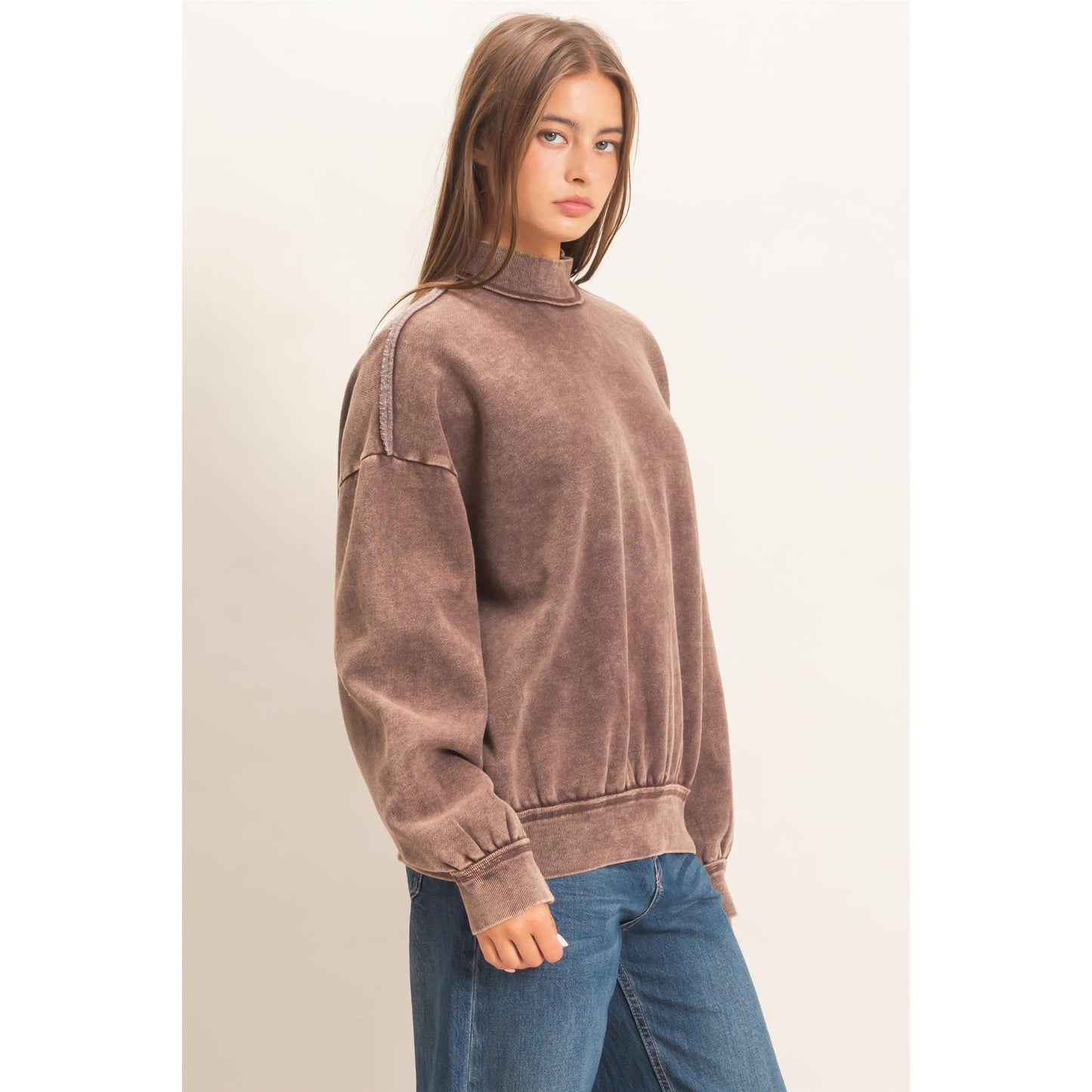 Acid Washed Mock Neck Sweatshirt