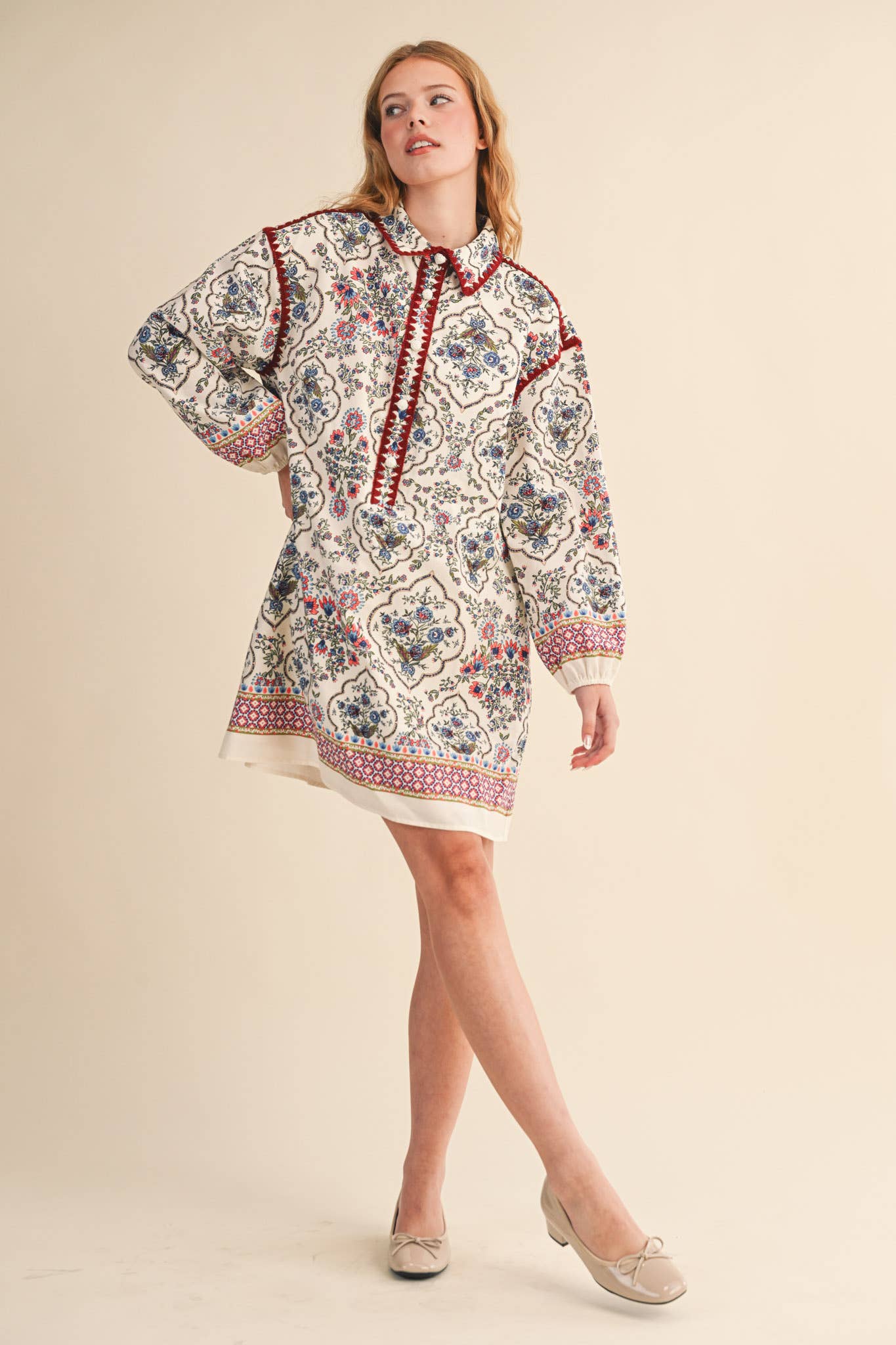 Triangle Stitch Button Down Mini Dress