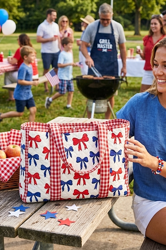 Americana Red and Blue Bow Tote Bag