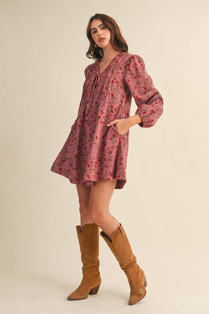 Floral Corduroy Mini Dress