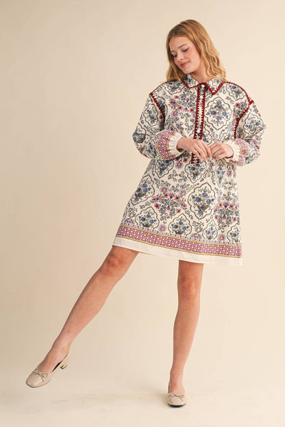 Triangle Stitch Button Down Mini Dress