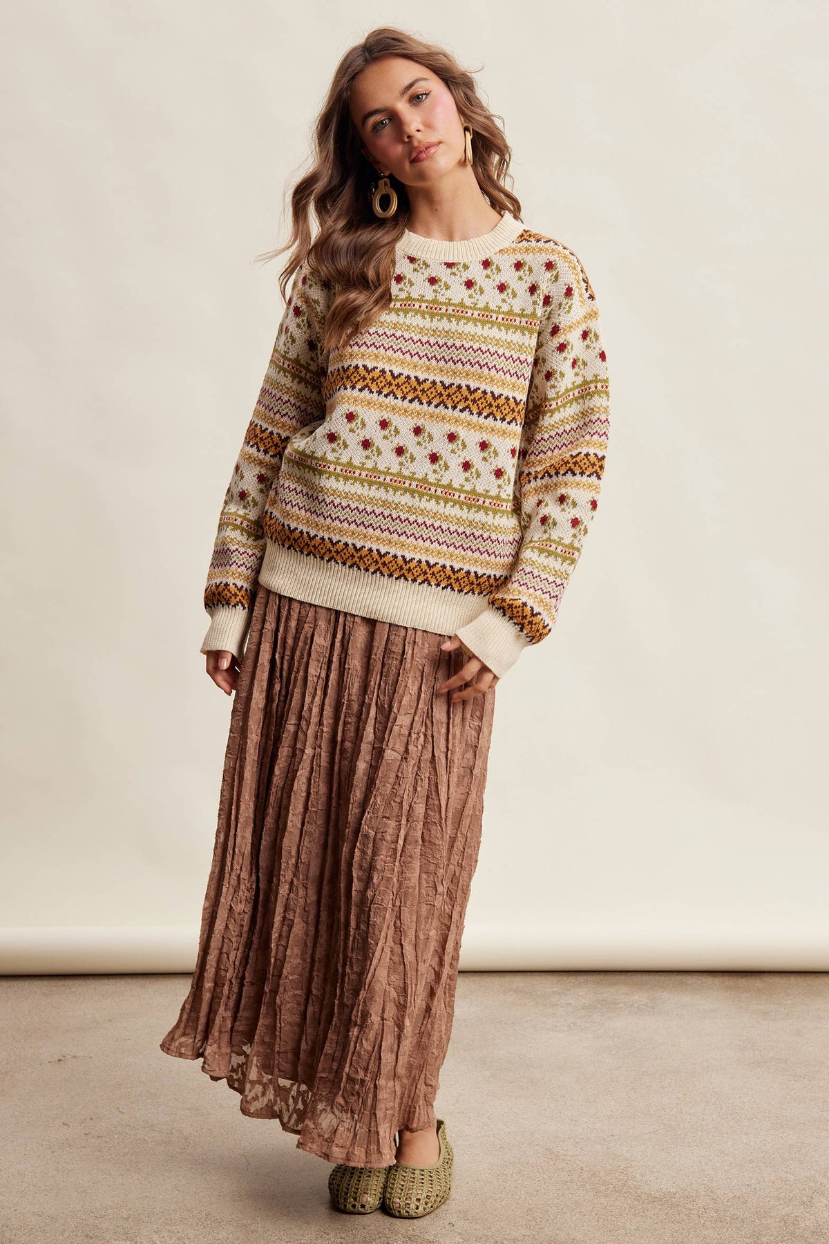 Fair Isle Floral Knit Sweater