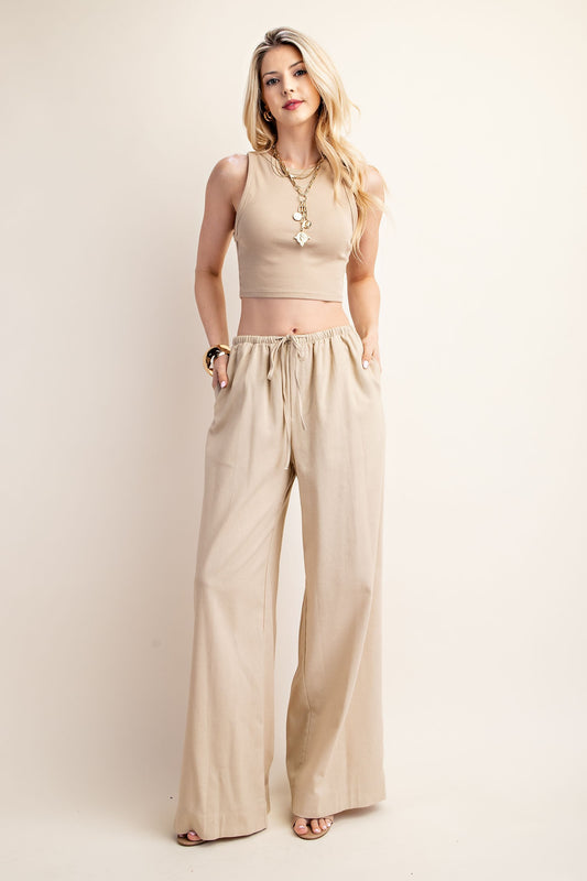 Linen Blend High Waisted Pants