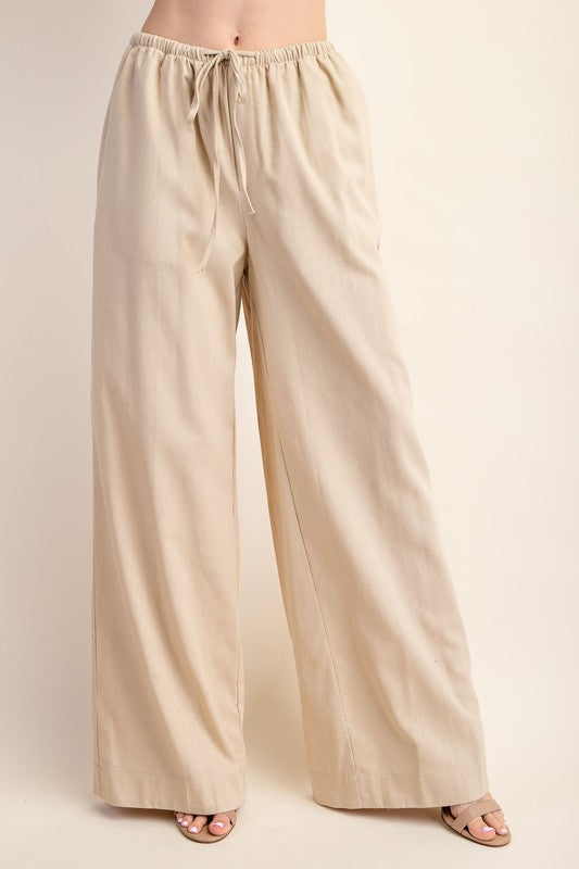 Linen Blend High Waisted Pants