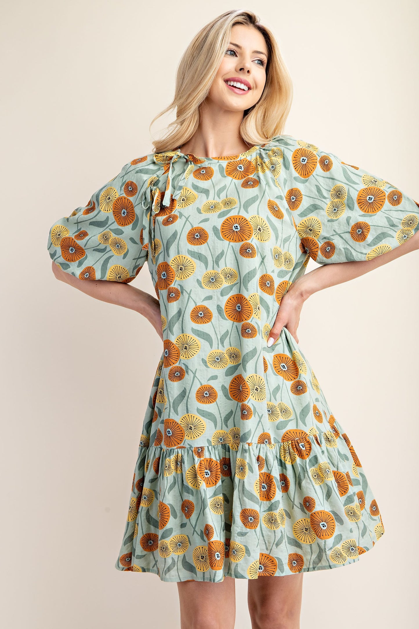 Printed Puff Sleeve Dress