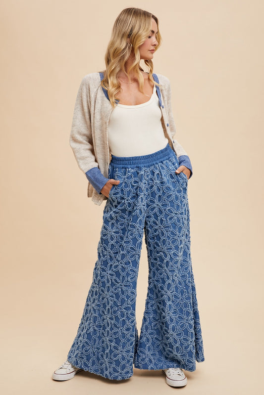 Floral Denim Palazzo Pants