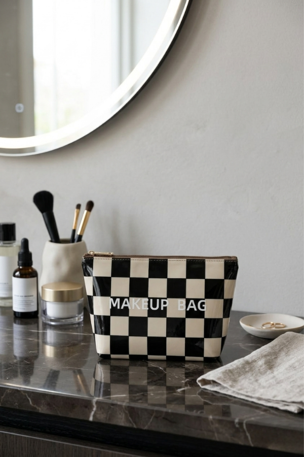 Black and White Checkered MAKEUP BAG