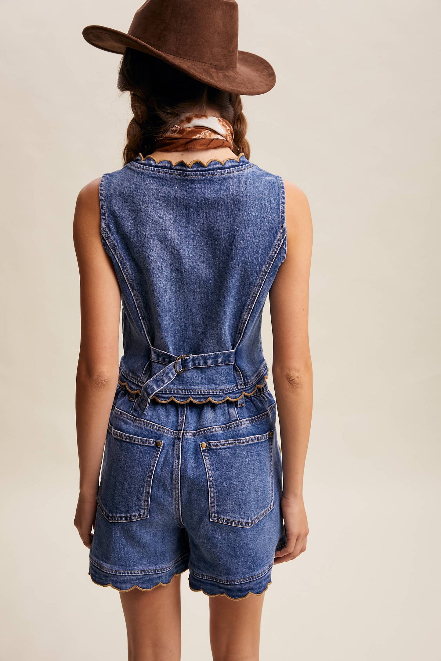 Scallop Button-Side Denim Shorts