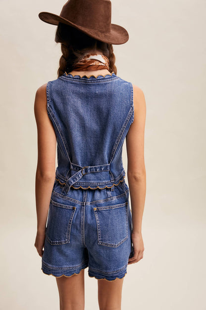 Scallop Button-Side Denim Shorts