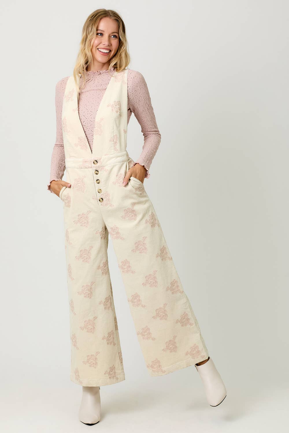 Embroidered Corduroy Jumpsuit