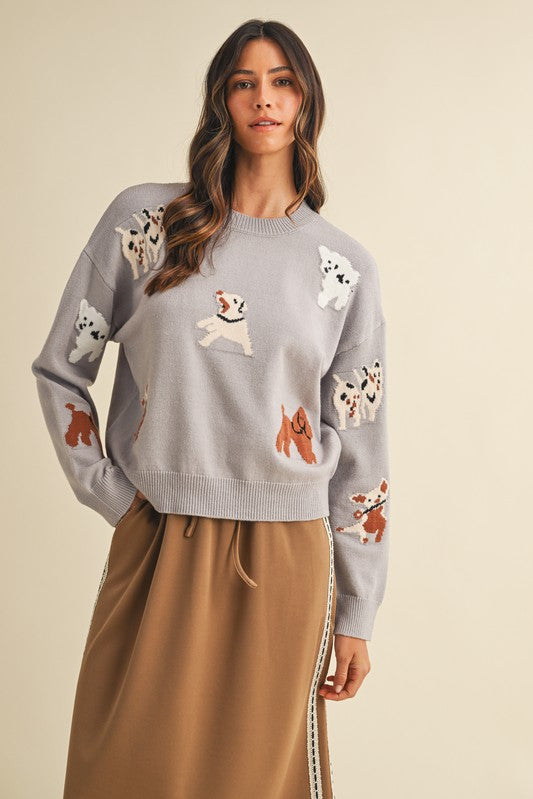 Multi Dog Jacquard Sweater Top