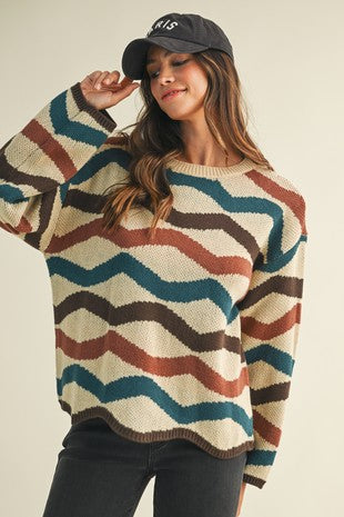 Multi Color Waive Loose Fit Sweater Top