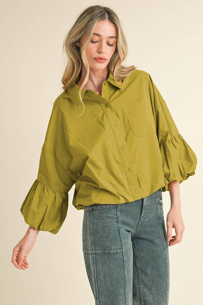 Button Down Bubble Sleeve Top