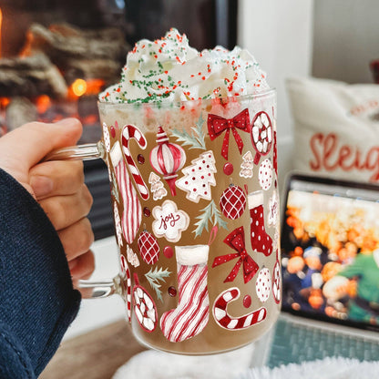 Cozy Christmas Things 17oz Glass Mug With Lid and Straw