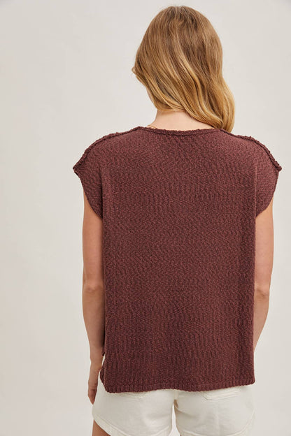 Embroidered Notch Neck Knit Top