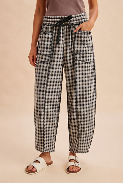 Knit Gingham Barrel Pants